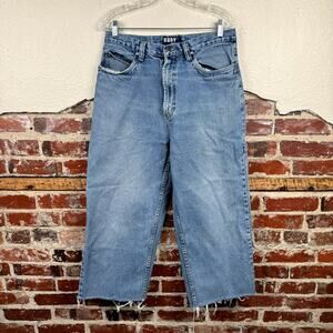 Vintage Body Machine Jeans Size 32x23 Light Wash Carpenter Wide Leg Raw Hem